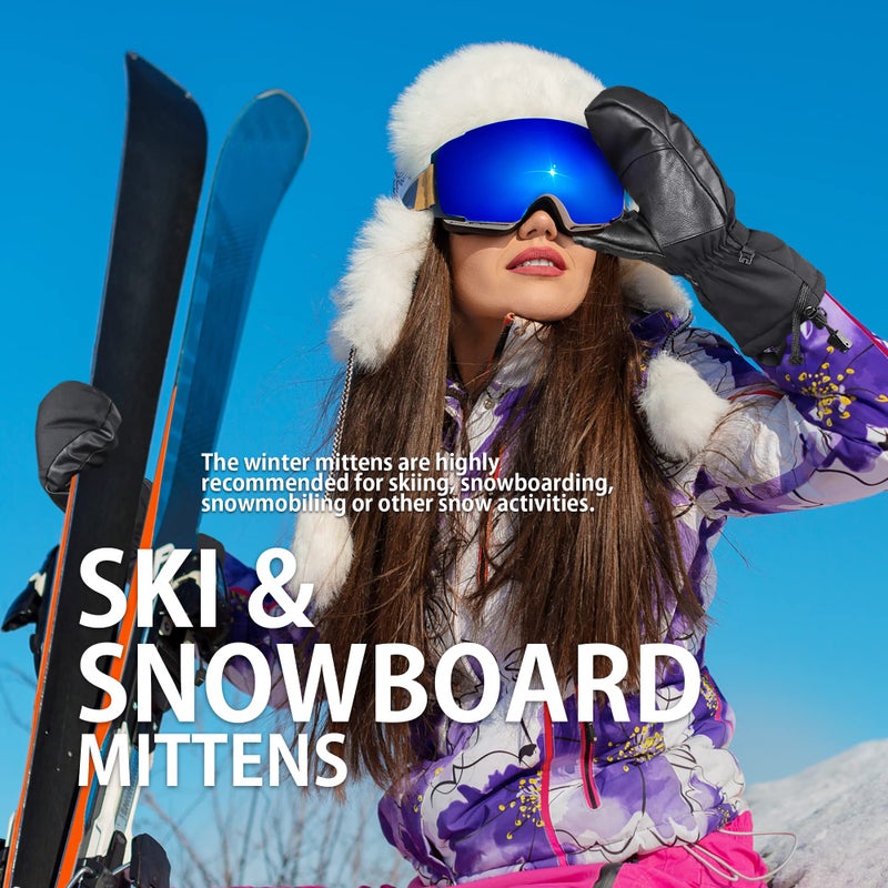 EXski Ski Mittens for Men, Waterproof Warm 3M Thinsulate Winter Snowboard Mitts with Wrist Leashes - Image 5